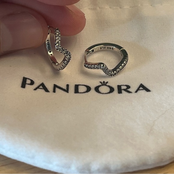 Pandora Silver Hoop Earrings with Sparkling Stones - Picture 1 of 4